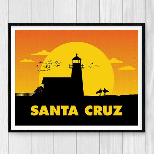 Santa Cruz Lighthouse print framed and hanging