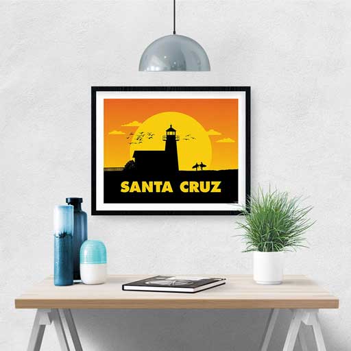 Santa Cruz Lighthouse print framed and hanging over desk