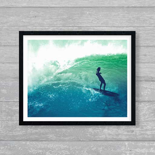 Surfer print framed and hanging
