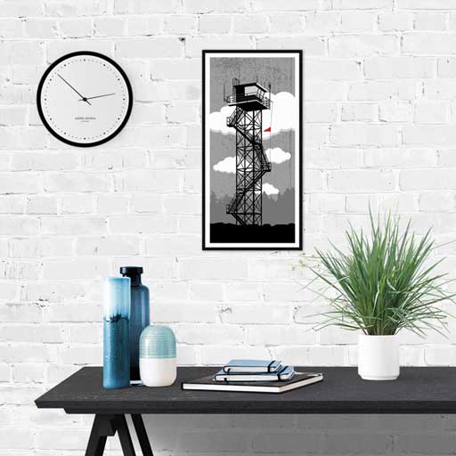 Coast Guard Tower print framed and hanging over desk